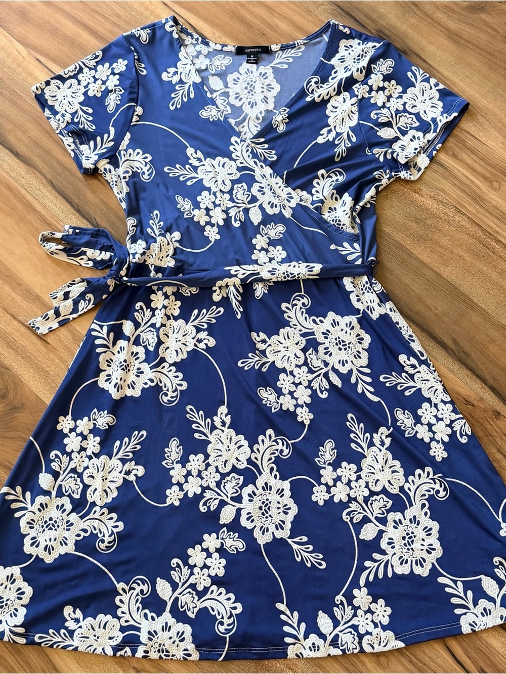 Espresso Blue Dress with White Floral Print